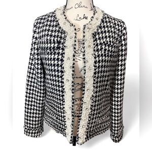 Berek Black White Houndstooth Blazer S Pearl Beaded Statement Jacket NWT